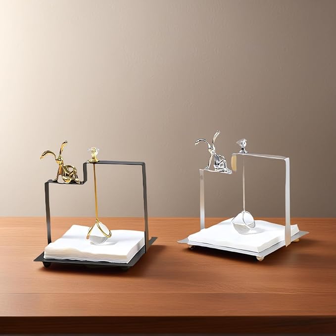 Bunny Napkin Holder for Tabletop, Decorative Square Plastic Rabbit Paper Towel Dispenser - Compact for Kitchen Counter, Home Bar, Farmhouse & Restaurant Table Decor (GOLD)