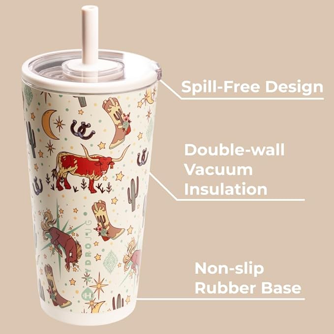HydroJug Everyday Tumbler 20 oz – Ceramic-Lined Insulated Tumbler with Straw and Soft-Touch Lid, Cup Holder Friendly, Double-Wall Vacuum Insulation, Reusable Travel Cup – Rodeo
