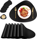 Placemats Set of 6, Faux Leather Placemats with Coasters, Black Table Mats Set of 6 Heat Stain Scratch Resistant Waterproof Washable Wipeable Place Mats for Dining Patio Table Kitchen