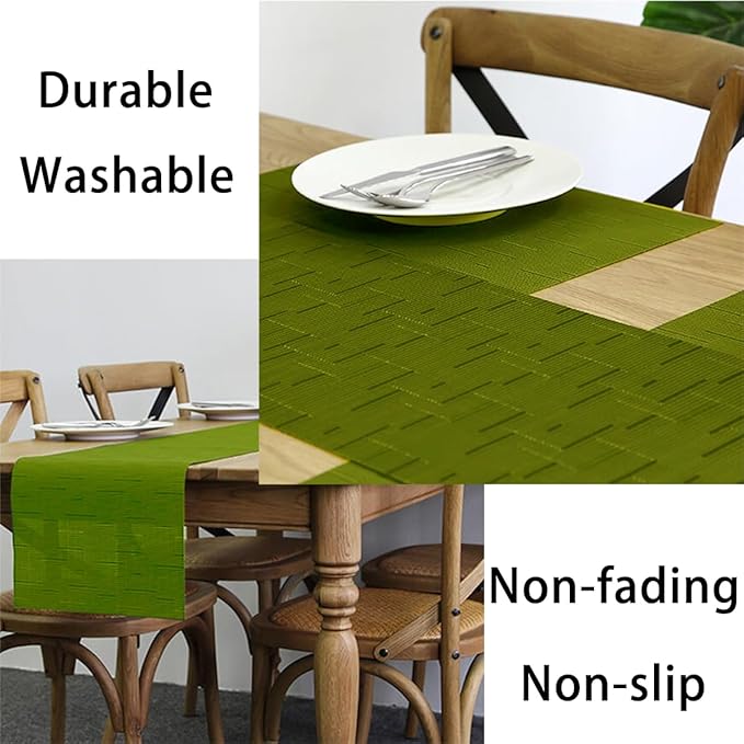 PIGCHCY Placemats,Washable Durable Vinyl Woven Table Mats,Elegant Heat Resistant Placemats for Dining Table Set of 6 (18 x 12 inches,Sage Green)