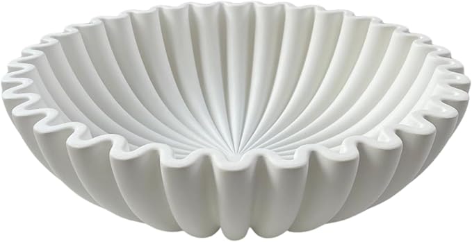 Large Decorative Bowl,White Decorative Bowls for Home Decor - Ruffle Decor - Fluted Bowl - Scalloped Bowl-Stylish Key for Entry Table