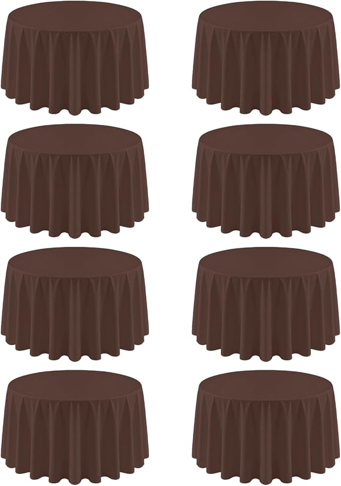 8 Pack Round Tablecloth 120 Inch Cloth Brown Tablecloth for Round Tables, Washable Polyester Table Cloth Stain and Wrinkle Resistant Decorative Table Cover for Wedding Party Dining Banquet