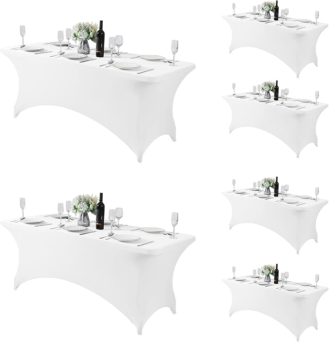 Fokitut 6 Pack Spandex Table Cover for 6FT Table Universal Fitted Stretch Tablecloth for Party, Banquet, Wedding and Events-White