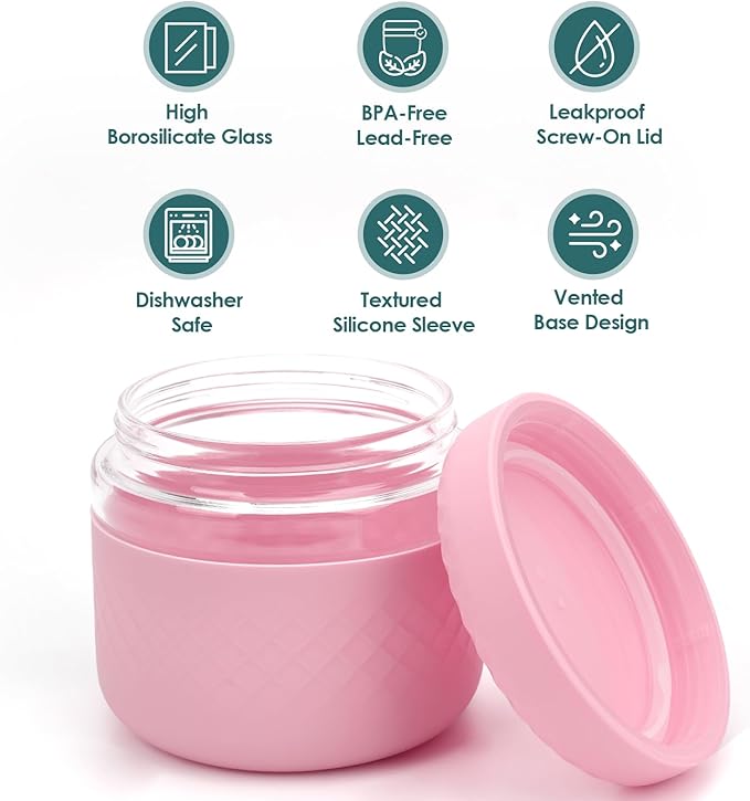 24 oz Glass Lunch Bowl Container with Lid | Leak & Spill Proof, BPA-Free, Microwave & Dishwasher Safe, Airtight Meal Prep & Food Storage Jar for Lunch, Salad, Soup, Overnight Oats, Stew, Yogurt