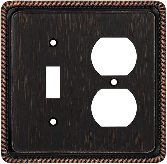 Henne Bery Rope Edge Decorative Wall Plate Switch Plate Outlet Cover (Toggle/Duplex, Aged Bronze)