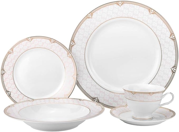 Euro Porcelain 20-pc Luxury Dinnerware Set w/ 24K Gold Ornament, HQ Dining Tableware Service for 4 (Sandra)