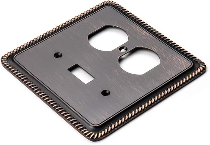 Henne Bery Rope Edge Decorative Wall Plate Switch Plate Outlet Cover (Toggle/Duplex, Aged Bronze)