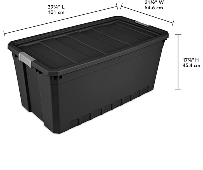 Sterilite 9-Pack Plastic Storage Bins with Lids, Stackable Containers, 50 Gallon, Black