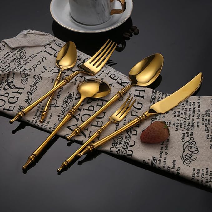 Gold Silverware Set for 14 Premium 18/10 Stainless Steel Flatware Set 56 Piece Include Knives Forks and Spoons Cutlery Utensils Light Luxury Vintage Style for Home Kitchen Christmas Restaurant