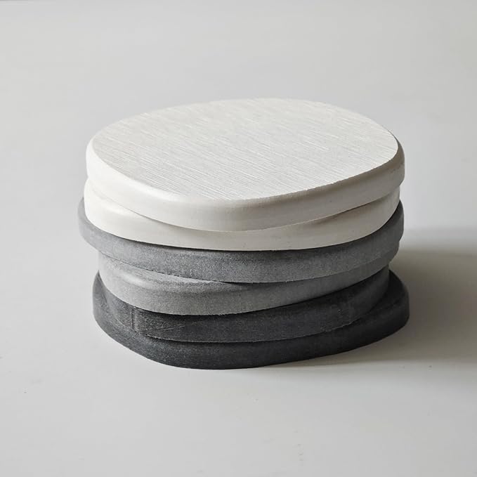 Diatomaceous Earth Coasters Set of 6 for Drinks, Moisture Water Absorbent Stone Coasters for Table Desk at Work, Water Absorbing Instant Drying Diatomite, Modern Grey and White