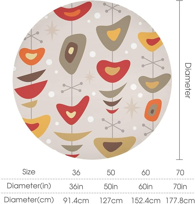 Retro Mid Century Round Tablecloth, Abstract Rustic Colorful Geometric Print Tablecloth for Home Party Dining Room Kitchen Decor 60Inch(152cm)