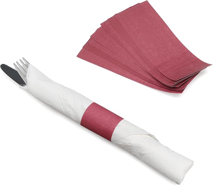 Huron Paper Napkin Bands, Self-Sealing Ring, 1 1/2" x 4 1/4" Burgundy (20000 pcs)