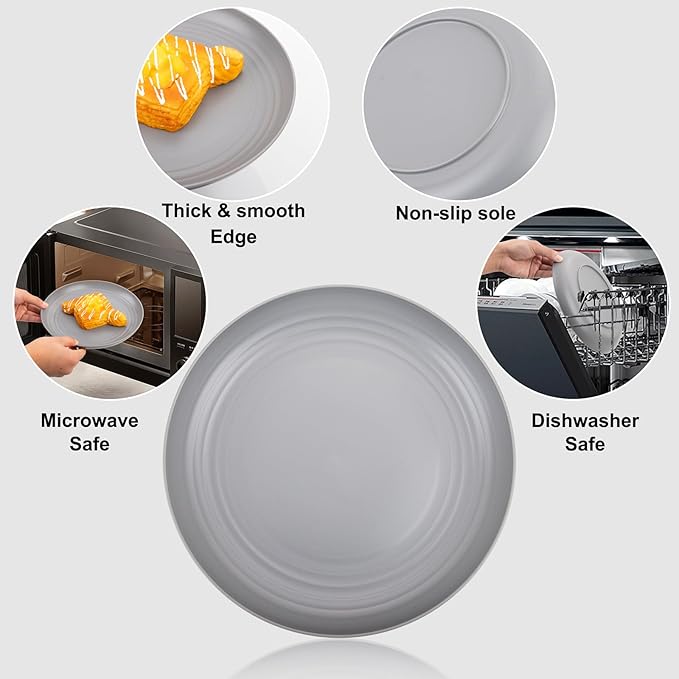 LIYH 20 Pcs Grey Wheat Straw Plastic Plates - 9 Inch Unbreakable Dinner Plate Reusable - Dishwasher & Microwave Safe, Camping Outdoor Plates