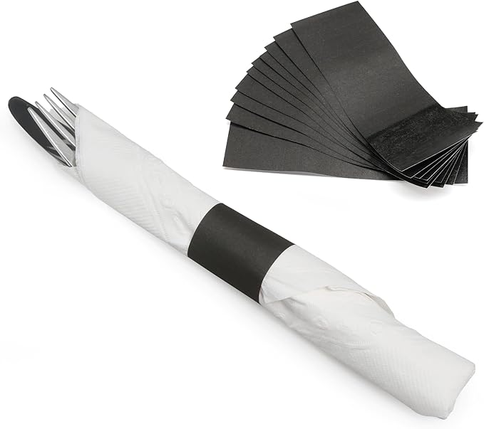 Huron Paper Napkin Bands, Self-Sealing Ring, 1 1/2" x 4 1/4" Black (20000 pcs)