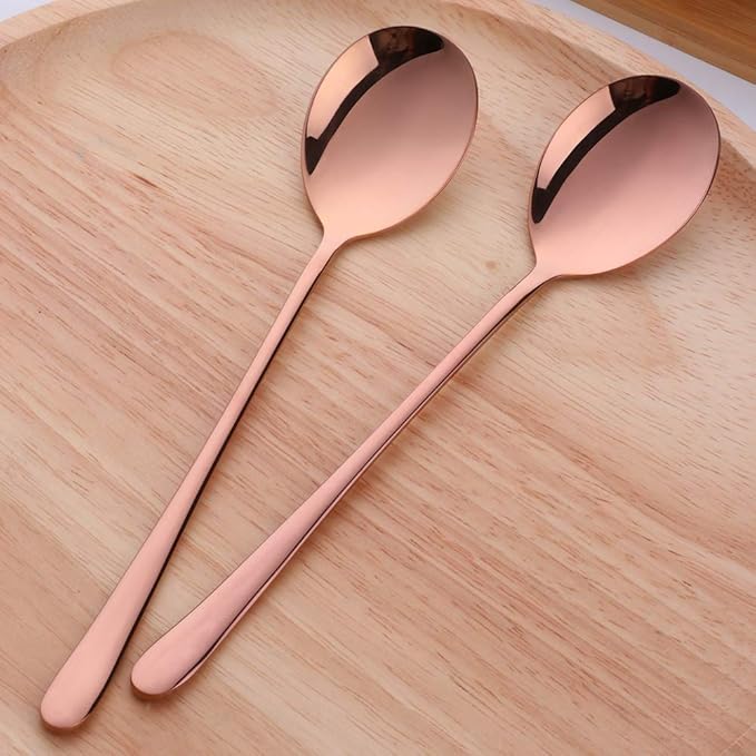 Buyer Star 5-pieces Rose Gold Dinner Table Spoons 8-Inch Stainless Steel Metal Korean Soup Spoons