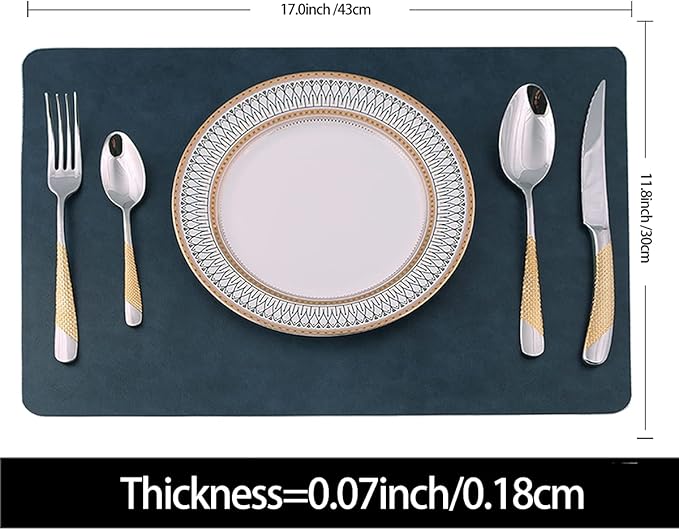 Placemats for Dining Table Set of 6,Design-Classic Faux Leather Eco-Friendly Place Mats,Waterproof&Stain Resistant Table Mats,Washable,Heat-Resistant,Non-Slip for Dining Table Decor (Navy, 6)