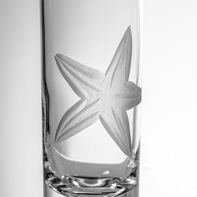 Rolf Glass Starfish Shot Glass | 2.5oz Engraved Glass Cordial | Nautical Sailboat Design | Lead-Free and Diamond-Wheel-Engraved | Made in the USA | Set of 4