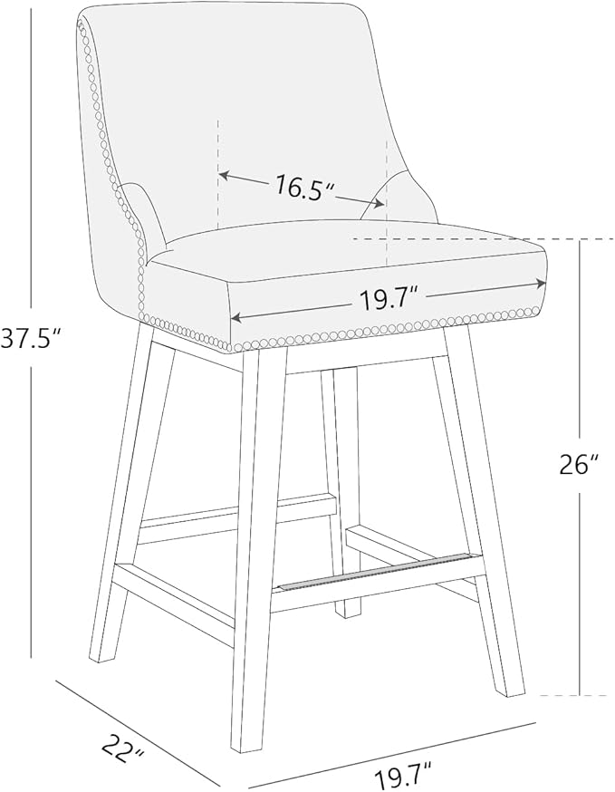 CHITA Counter Height Swivel Bar Stools, FSC Certified Upholstered Counter Stools, Modern Swivel Barstools with Wood Legs for Kitchen Island, 26" Seat Height, Fabric in Tan