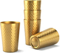 5 Pcs 12 oz Honeycomb Small Metal Cup, Double Wall Vacuum Stainless Steel Insulated Cup, Reusable Camping Cups Unbreakable Indoor Outdoor for Party, Home, Office, BBQ, Gold