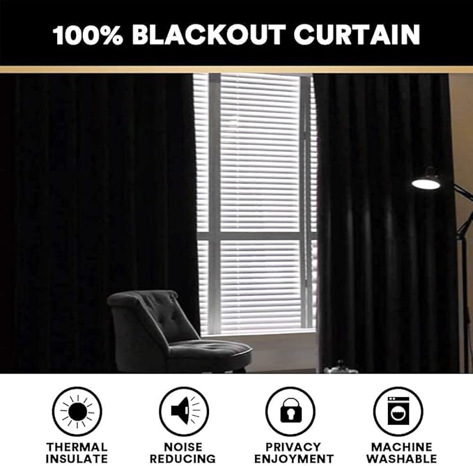 PrinceDeco 100% Blackout Curtains 64 inch Long 2 Panels,42" Wide,64" Length Energy Saving Curtains for Bedroom Living Room Grommet Blackout Linen Curtains with Thermal Insulated Liner,Light Grey