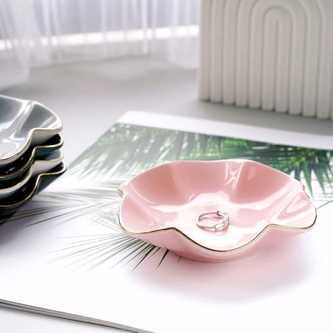 HANKOR 4.7 inch Small Ring Dish, Ceramic Jewelry Holder Tray, Pink Catch All Trinket Bowl for Keys Rings Earrings