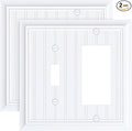 2-Pack Classic Beadboard Combo Toggle/Decorator Light Switch Cover Plate, Pure White Decorative Electrical Outlet Covers, Durable Natural Bamboo Fiber Switch Plates and Outlet Covers