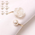 Decorative Napkin Rings Set of 6,Holders Decor Dinner Party,Wedding,Anniversary,Birthday,Table Decor Gift (White Pearl)
