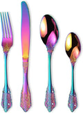 Vintage Colorful Silverware Flatware Set for 16, European Classic Style 64 Pieces Stainless Steel Tableware Cutlery Set,Fine Kitchen Utensils for Wedding Restaurant Hotel Christmas