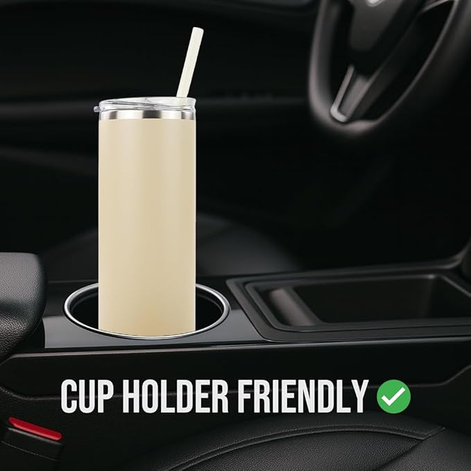 Hogg 20 oz Skinny Case (24 Units) - Beige, Powder Coated Tumblers for Laser Engraving, Engravable Tumblers Bulk, Stainless Steel Cups Bulk, Insulated Cups with Lids and Straws