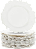 LOYALHEARTDY 24 Pack 13 Inch White Charger Plates, Plastic Reef Textured Rim Round Decorative Underplates for Wedding, Party, Dinner Table