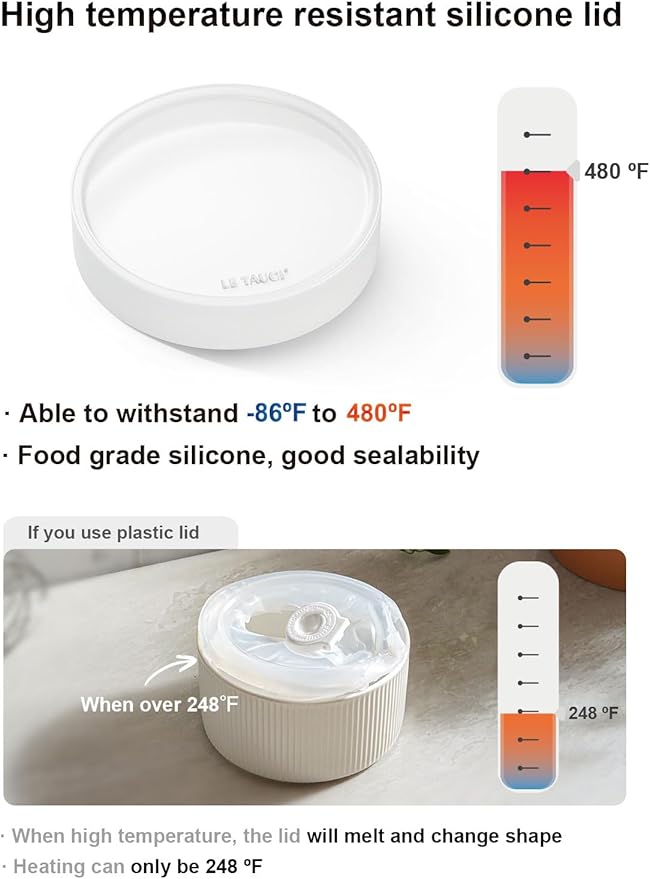 LE TAUCI Ramekins with Silicone Lids, 8 OZ Ceramic Soufflé Dishes, Ramekin Bowls for Crème Brûlée, Dessert, Dips, Oven & Microwave Safe, Set of 4, White