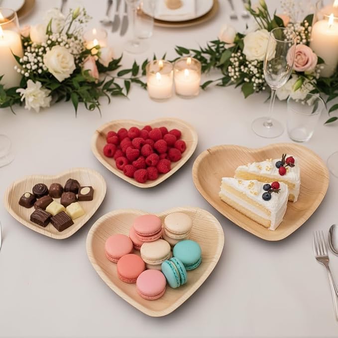 Charity Leaf Disposable Palm Leaf 6" Heart Plates (100 pieces) Bamboo Like Serving Platters, Disposable Boards, Eco-Friendly Dinnerware For Weddings, Catering, Events