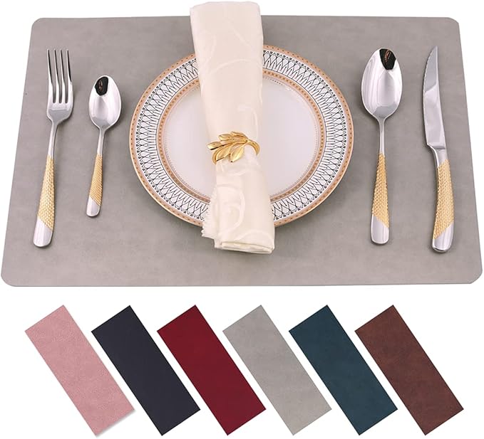 Placemats for Dining Table Set of 4,Design-Classic Faux Leather Eco-Friendly Place Mats,Waterproof&Stain Resistant Table Mats,Washable,Heat-Resistant,Non-Slip for Dining Table Decor (Grey,4)