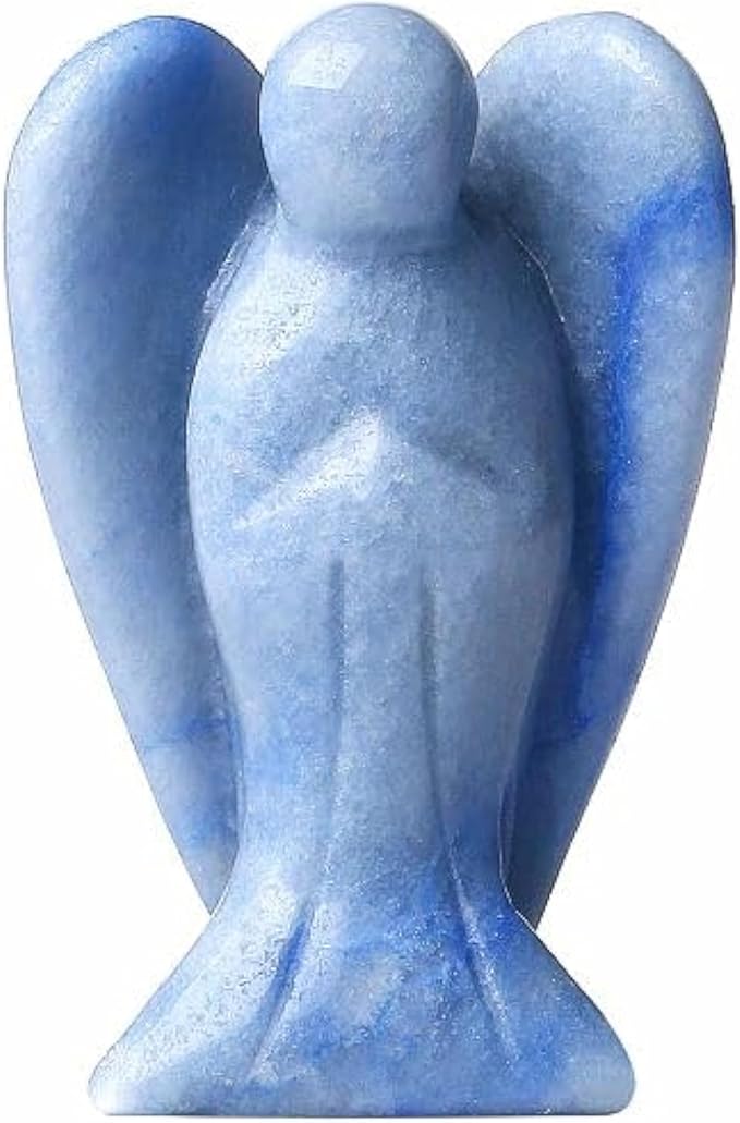 YATOJUZI 2" Blue Aventurine Angel Decors Natural Healing Crystals Polished Carved Gemstones Stones Hand Guardian Cute Sculpture Statue Reiki Energy Figurine Home Room Office Desk Decor Gifts for Women
