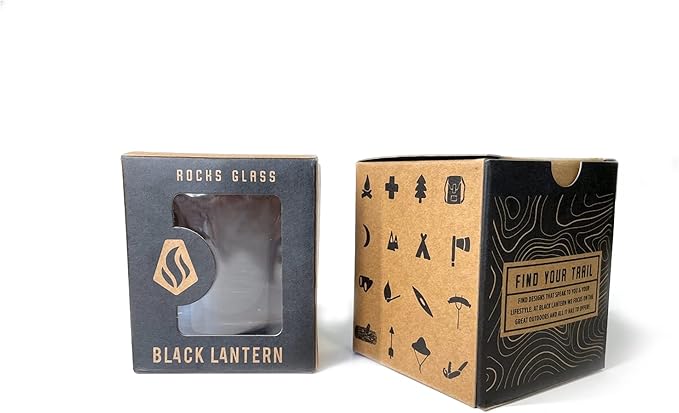 Black Lantern Whiskey Glass Set – 11oz Old Fashioned Tumblers for Bourbon, Scotch & Cocktails, Heavy Base Rocks Glasses Featuring Detailed Locomotive Blueprint Design, Great Gift for Men & Engineers