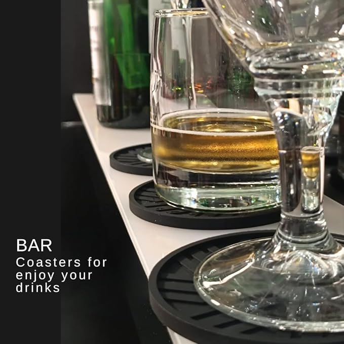Black Silicone Coasters Set of 6 with Gold Holder - Smart and Modern Design That Holds Your Drink’s condensations, Protecting Your Coffee Table, Perfect Decor for Home, Office, bar