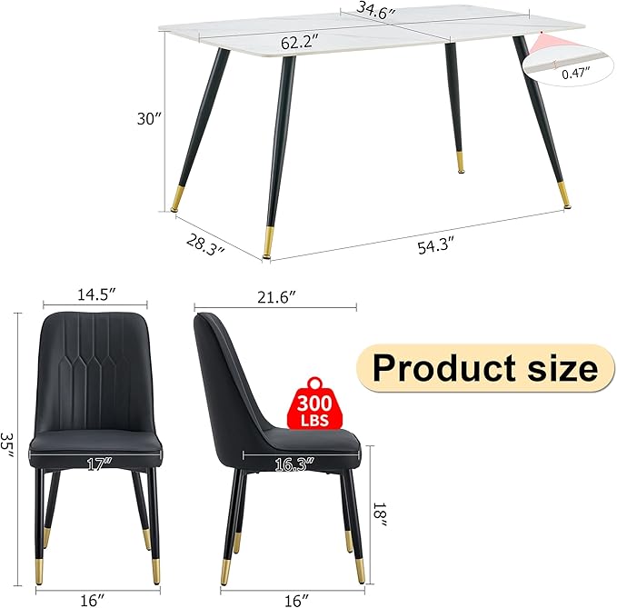 Table and Chairs Set of 4, Dining Room Table Set for 4, Sintered Stone Kitchen Table Top and Modern Chairs Set of 4 for Kitchen Dining Room