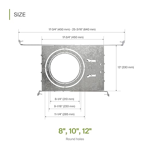 ASD New Construction Mounting Plate with Round Holes 8-10-12" - Adjustable LED Recessed Lighting Housing with Extendable Hanger Bars, Shallow Wafer Light Bracket, Mounting Kit with Notches, 12 Pack
