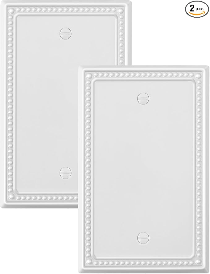 2-Pack Blank Outlet Cover Wall Plate, Metal Switch Plates Outlet Covers, Pure White Pearls Beaded Decorative Wall Plates for Electrical Outlets