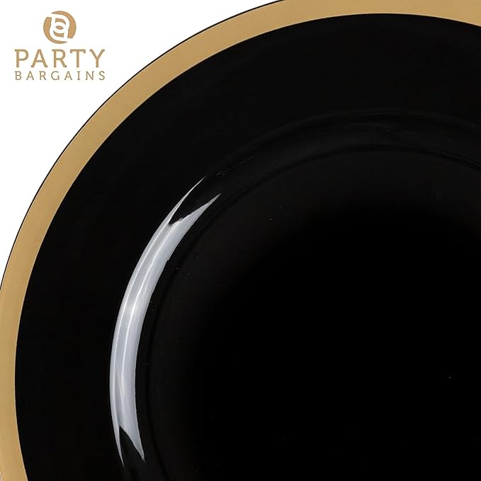 PARTY BARGAINS 13-Inch Charger Plates - 8 Pack, Black Gold Rim, Heavy-Duty Disposable Chargers for Elegant Dining - Ideal for Weddings and Formal Events