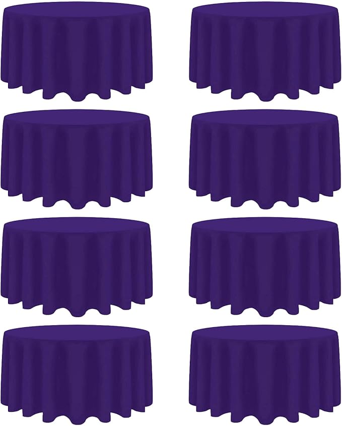 8 Pack Purple Round Tablecloth 90 Inch Stain and Wrinkle Resistant Round Purple Table Cloth Reusable and Washable Polyester Fabric for Valentine's Day Buffet Wedding Party and Banquet