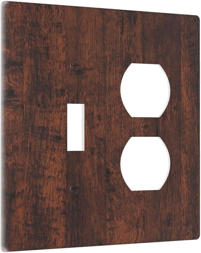 Light Switch Cover Plate Brown Red Rustic Wood Grain Retro Farmhouse 2 Gang Decorative Switch Plates 1 Toggle Duplex Combo Outlet Covers GFCI Wall Plates for Farmhouse Cabin Decor