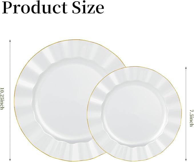120PCS Pearl White Plastic Plates, Heavy Duty Disposable Party Plates with Gold Rim, 60 Dinner & 60 Dessert for Parties and Wedding