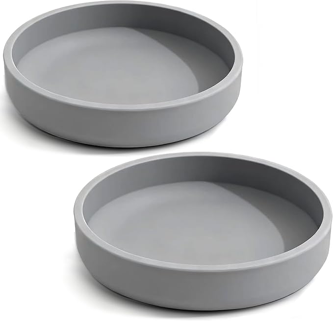 Silicone Cat Bowl Shallow Non-Slip Cat Dishes Set of 2 Relief Whisker Fatigue Small Pet Dog Bowls for Dry & Wet Food (Round Grey)