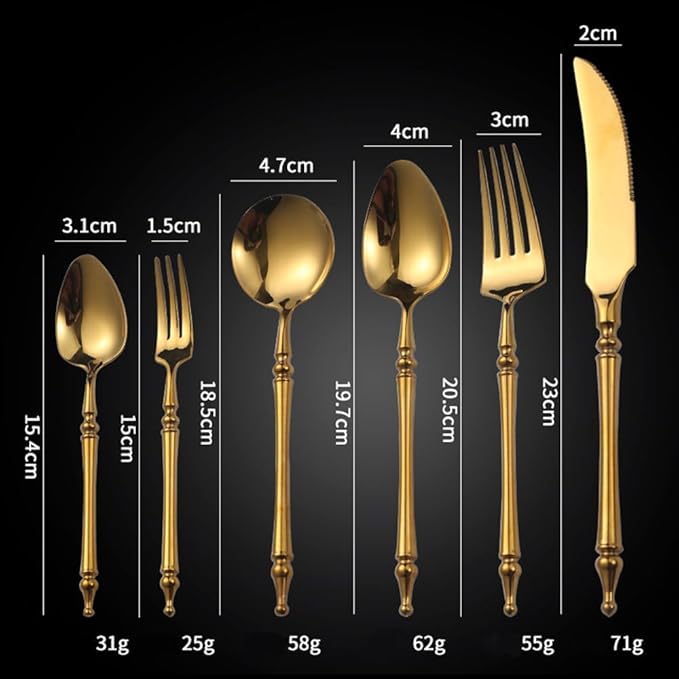 Gold Silverware Set for 6 Premium 18/10 Stainless Steel Flatware Set 24 Piece Include Knives Forks and Spoons Cutlery Utensils Light Luxury Vintage Style for Home Kitchen Christmas Restaurant