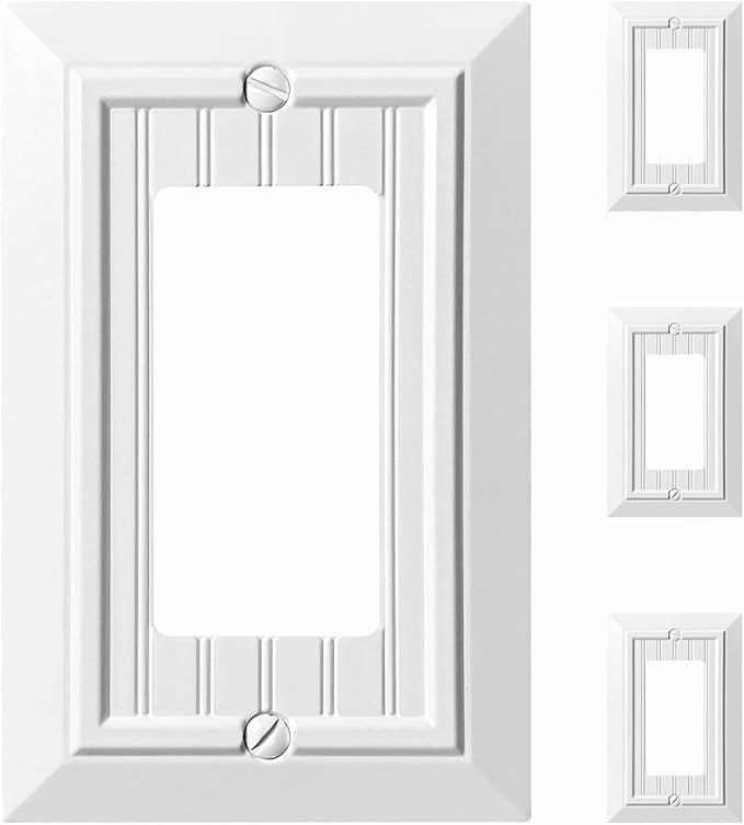 Beadboard Outlet Covers Wall Plates, Bamboo Fiber Light Switch Covers, Natural Material Electric Receptacle Decorative Switch Plate Outlet Cover (Pure White, 1 Gang Decorator 4 Pack)