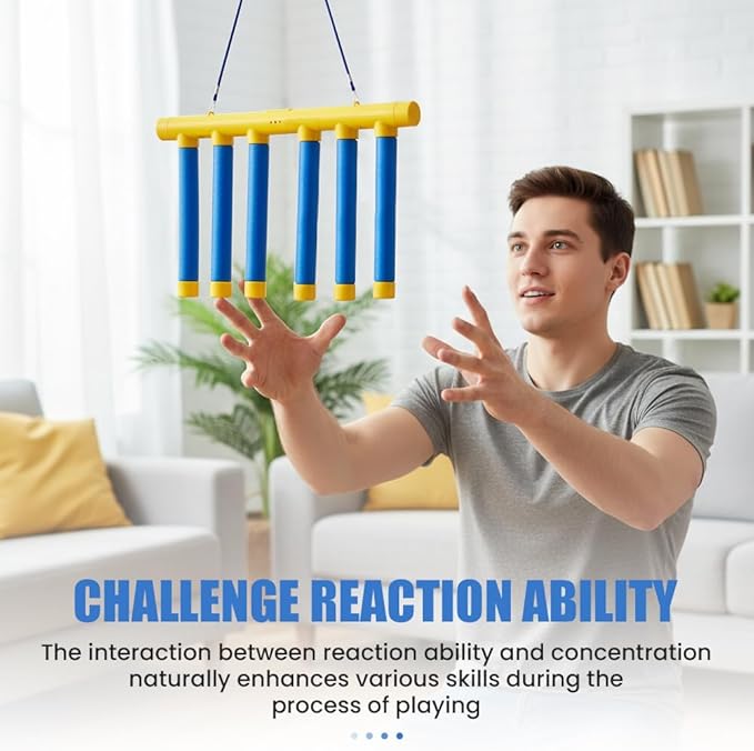 Reflective Drop Stick Challenge Game, Hand Eye Coordination Reflex Training Toy, 3 Adjustable Speed Modes, Catching Sticks Game for All Ages (Pink)