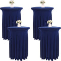 4 Packs 32 x 43 Inch Spandex Round Cocktail Table Skirts Stretch Cocktail Table Covers Fitted High Top Tables for Wedding Bar Party Banquet (Navy Blue)