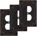 French Cabriole Decorative Wall Plate Switch Plate Outlet Cover (Single Duplex, 3 Pack, Aged Bronze)