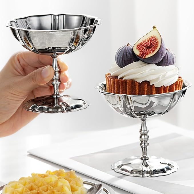 Ice Cream Bowls 4pcs – Elegant Stainless Steel Dessert Cups, Footed Bowl for Ice Cream, Trifle, and More – Perfect for Parties, Weddings, and Home Use